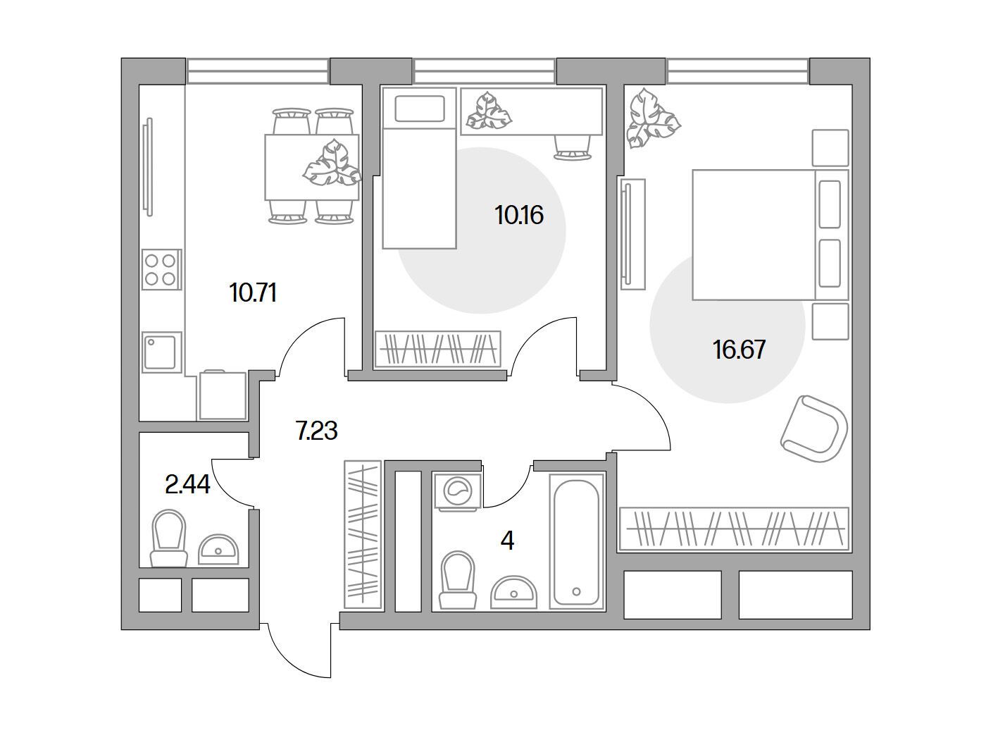 Планировка: 2-комн. квартира 51.21 м² в новостройке Новая Алексеевская роща