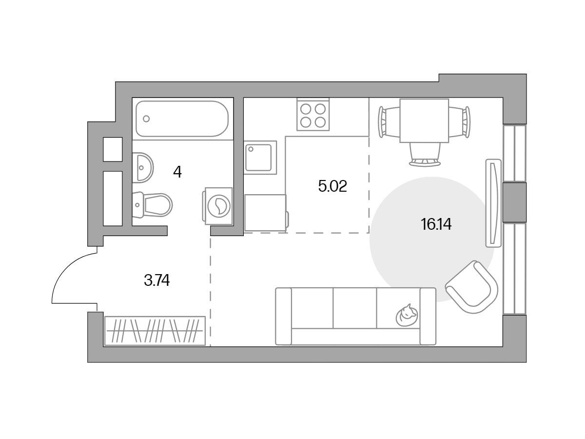 Планировка: Студия 28.90 м² в новостройке ЖК Живописный
