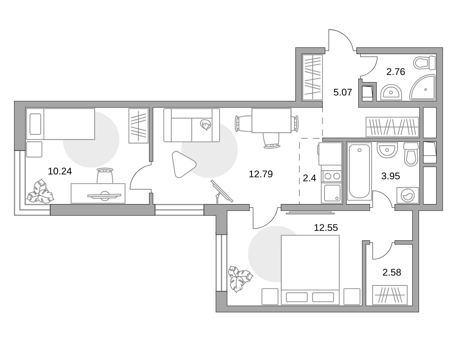 Планировка: 3-комн. квартира 52.34 м² в новостройке Аникеевский