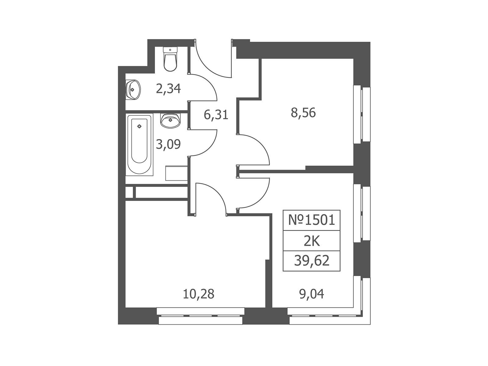 Планировка: 2-комн. квартира 39.62 м² в новостройке ЖК Волковская 67