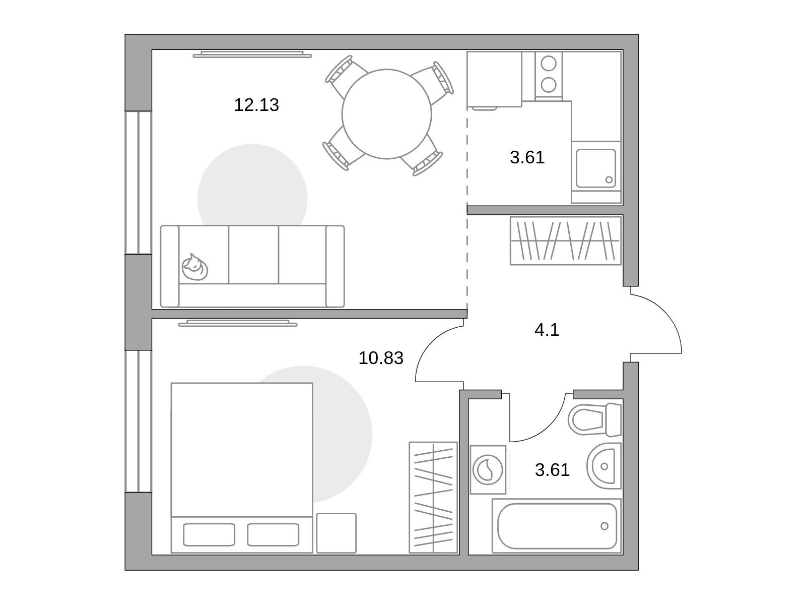 Планировка: 2-комн. квартира 34.28 м² в новостройке Аникеевский