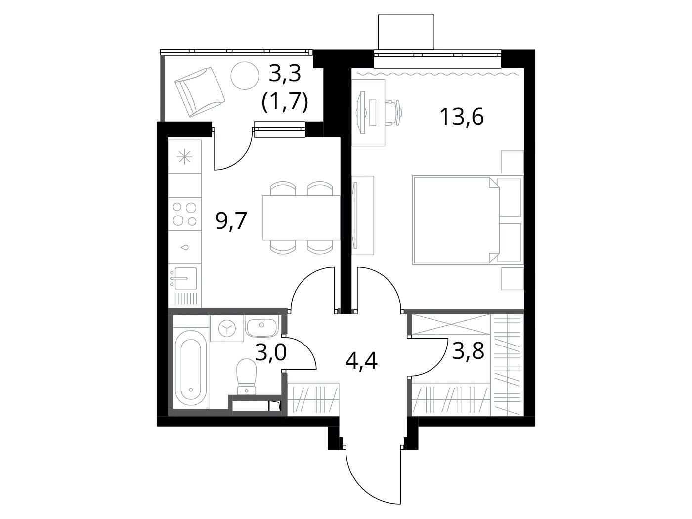 Планировка: 1-комн. квартира 36.20 м² в новостройке 1-й Донской