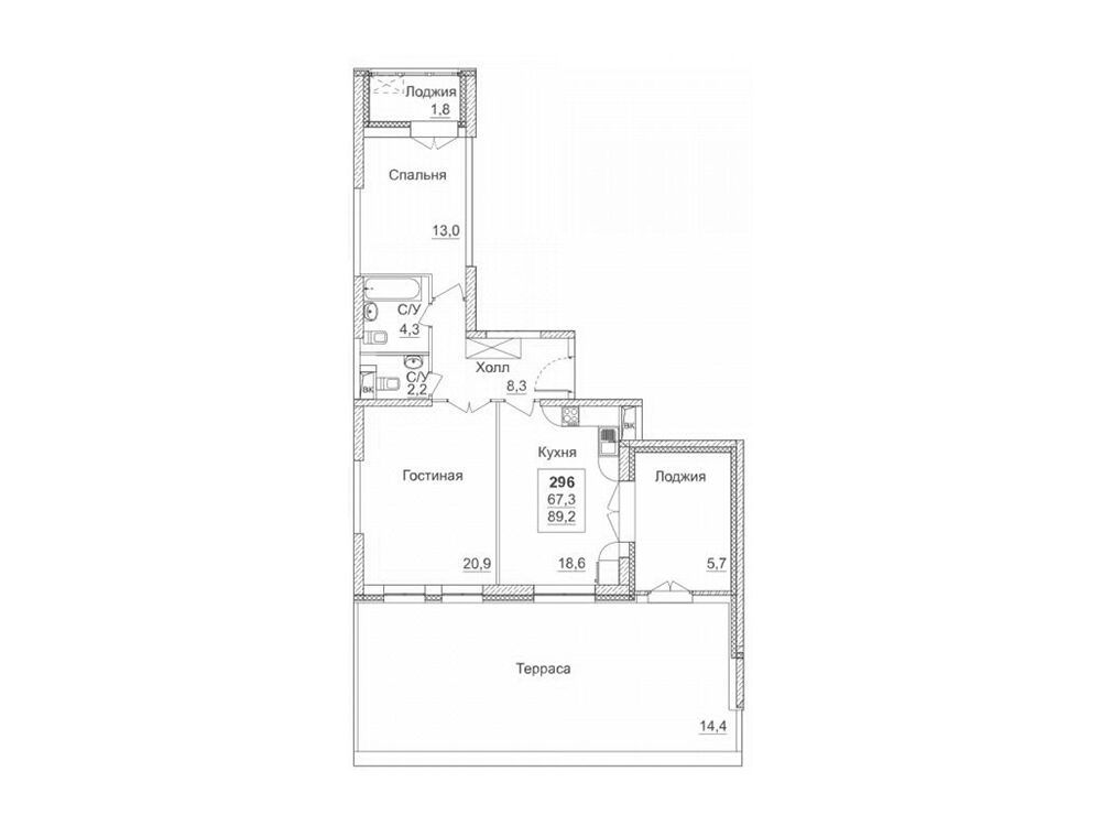 Планировка: 2-комн. квартира 89.30 м² в новостройке Династия
