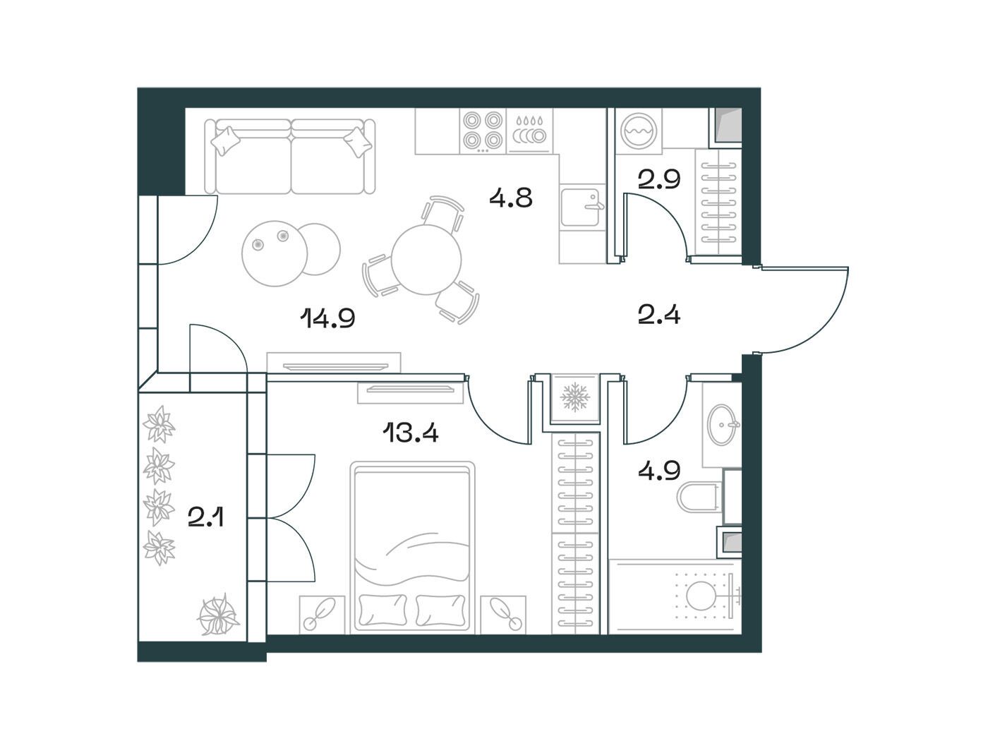 Планировка: 2-комн. квартира 45.30 м² в новостройке Шифт
