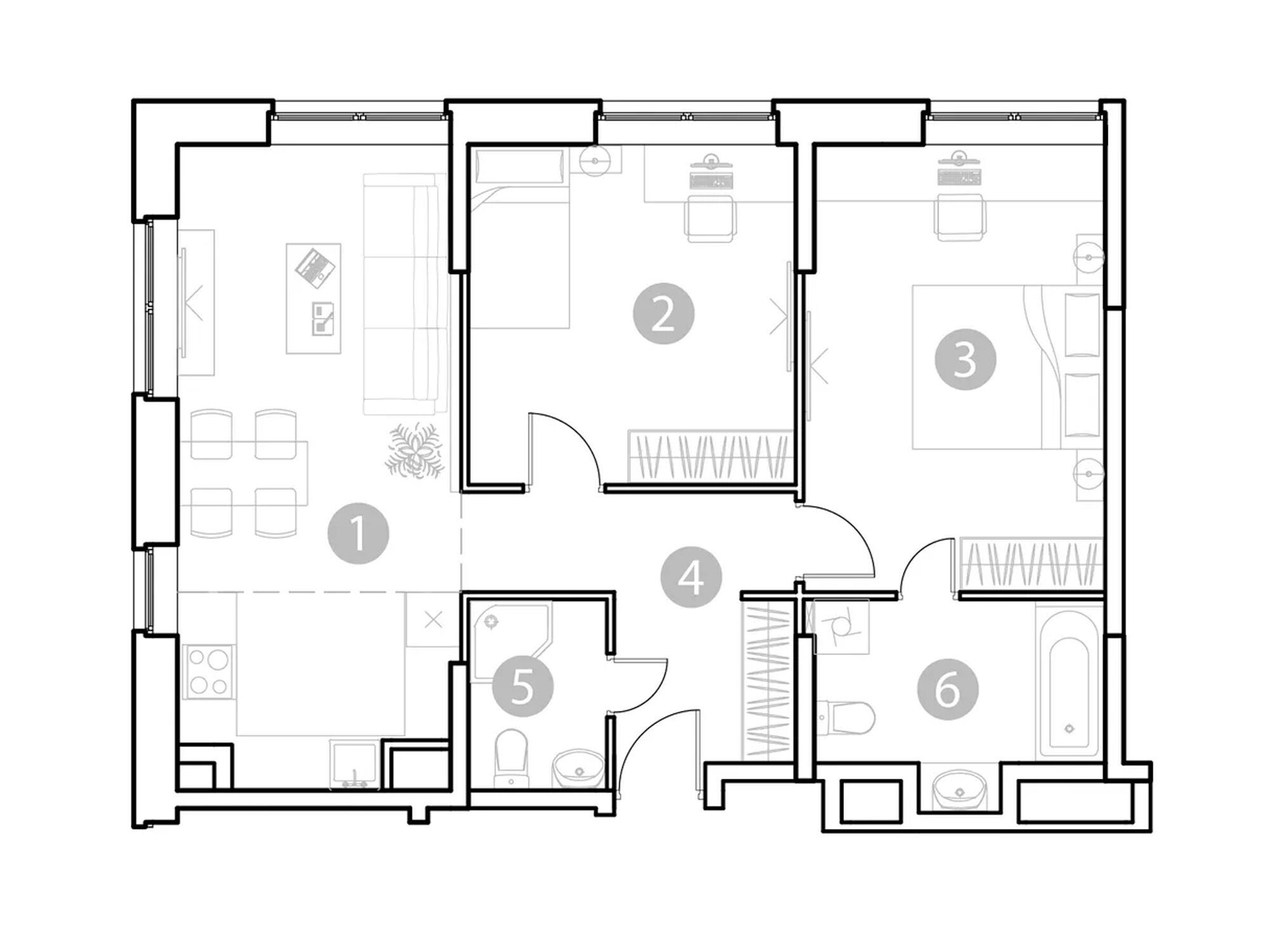Планировка: 3-комн. квартира 67.30 м² в новостройке Эвопарк Сокольники