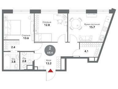 Планировка: 2-комн. квартира 68.60 м² в новостройке ЖК Воксхолл