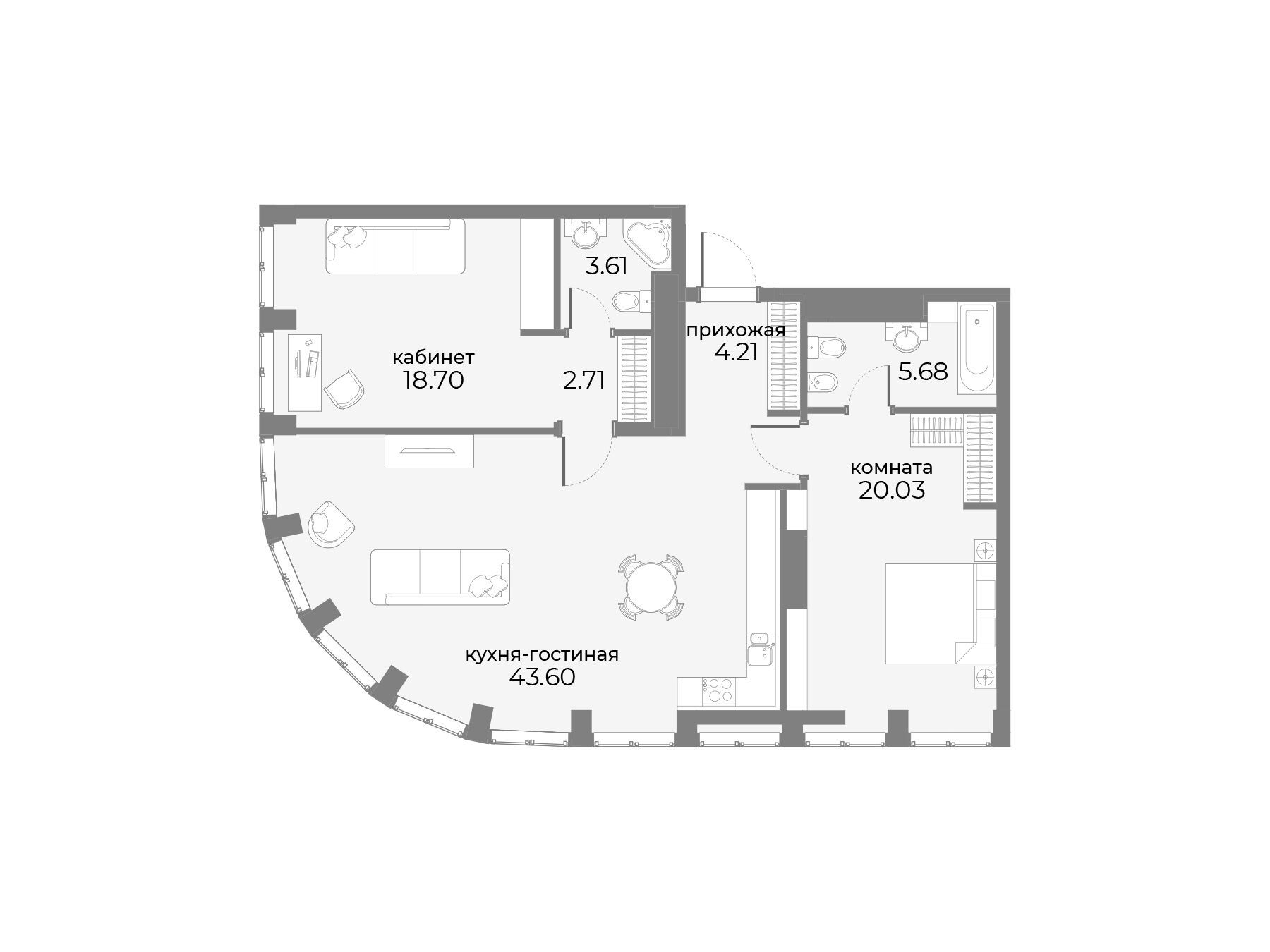 Планировка: 2-комн. квартира 102.10 м² в новостройке Скай Вью