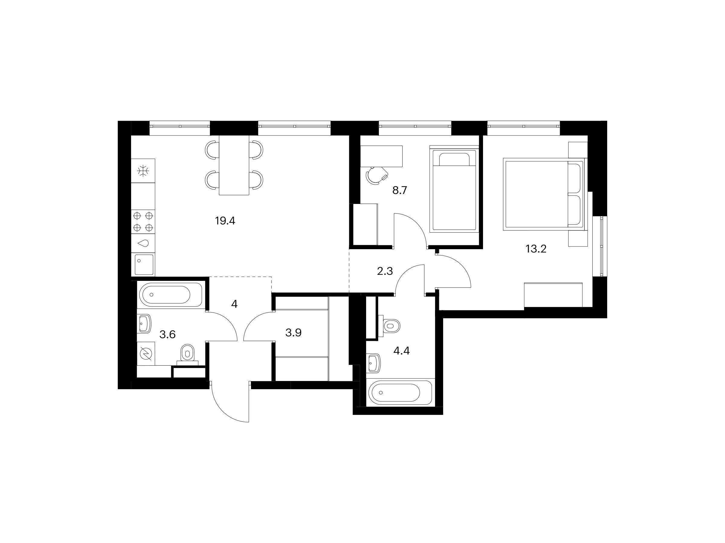 Планировка: 2-комн. квартира 59.50 м² в новостройке ЖК Волжский парк