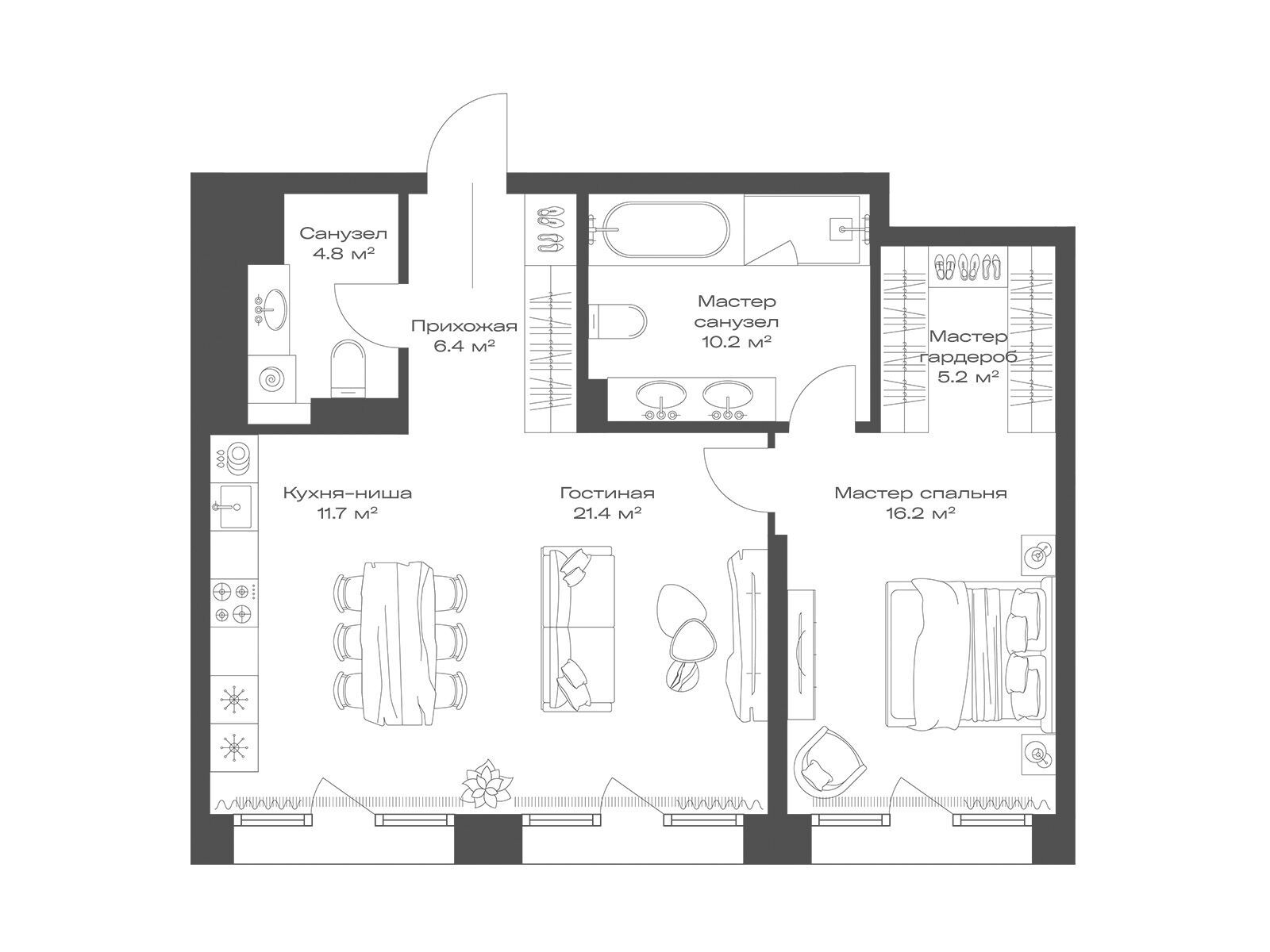 Планировка: 1-комн. квартира 75.90 м² в новостройке ЖК Опус