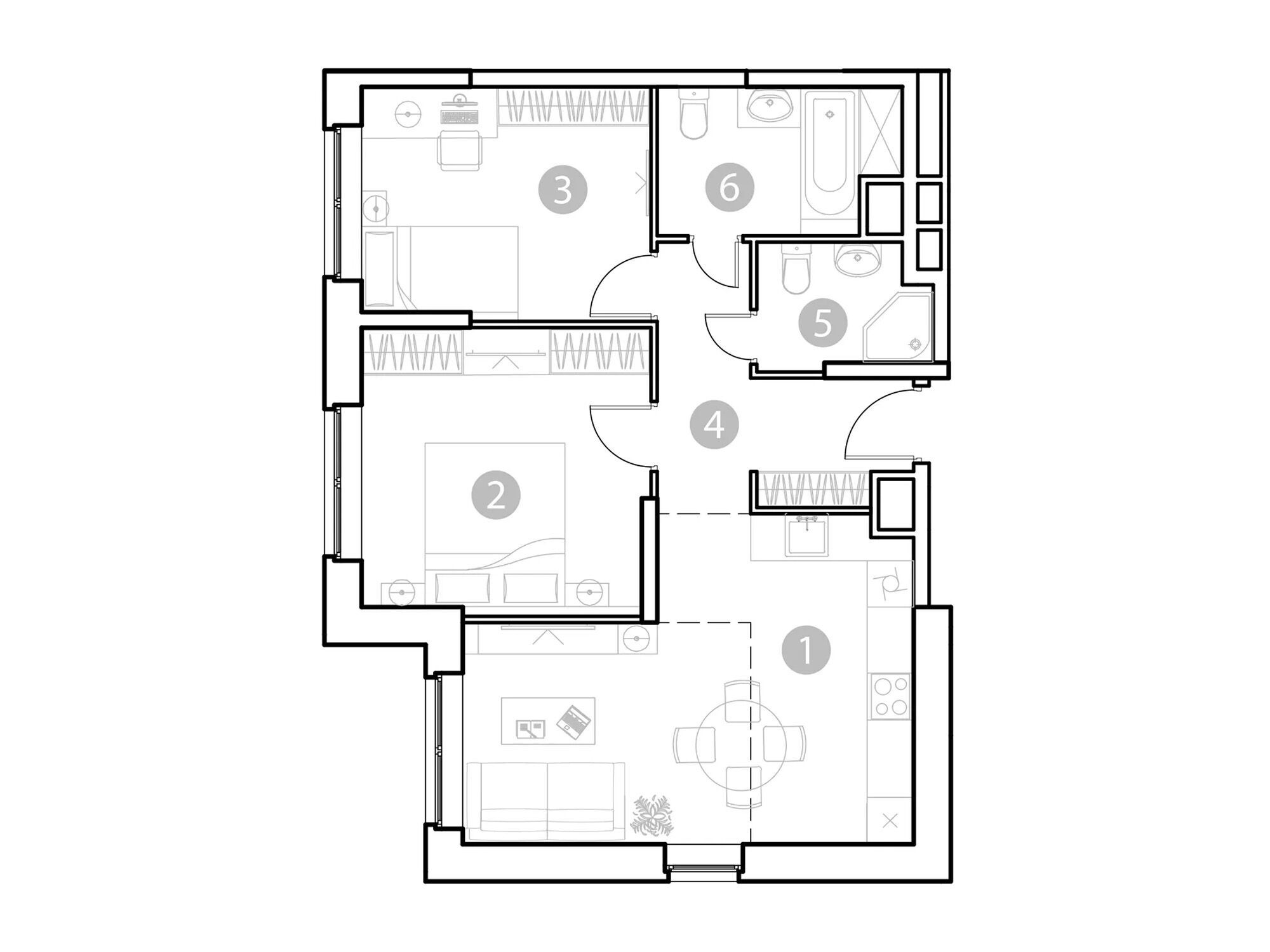 Планировка: 3-комн. квартира 61.98 м² в новостройке Эвопарк Сокольники
