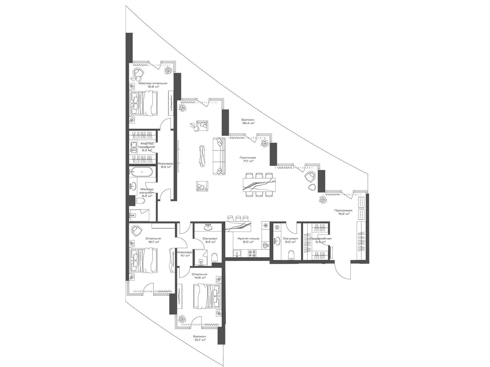 Планировка: 3-комн. квартира 195.90 м² в новостройке ЖК Опус