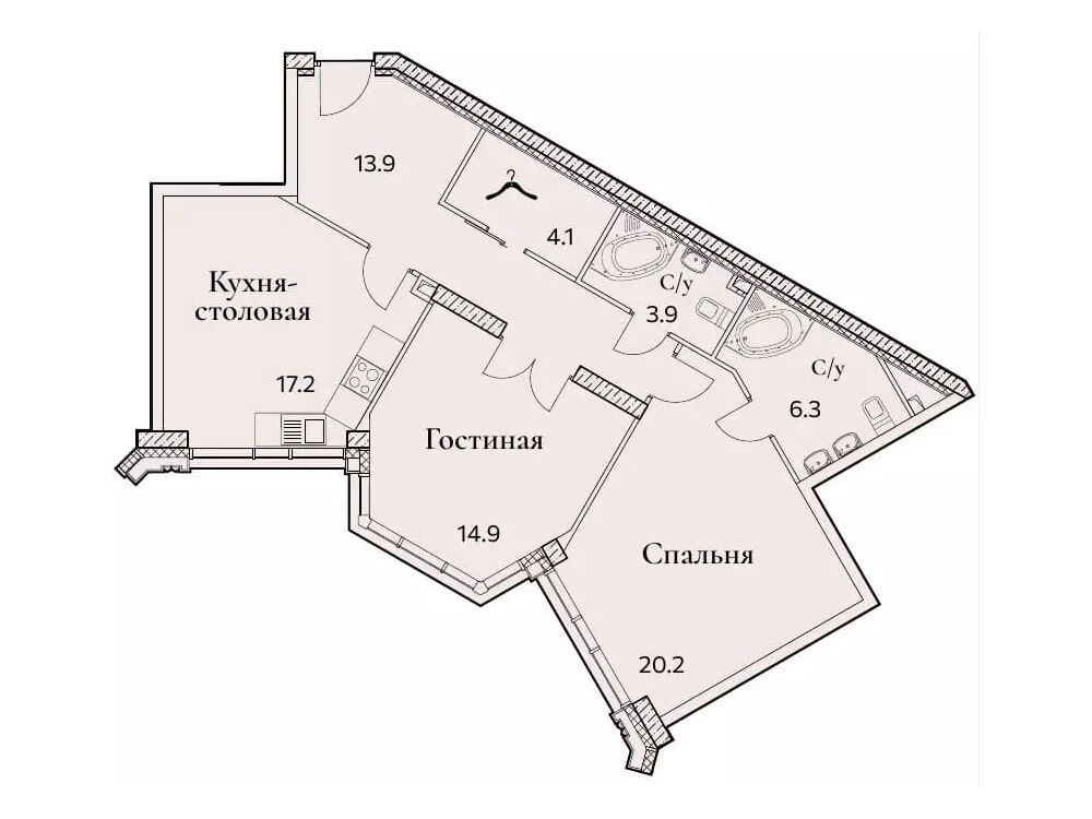 Планировка: 2-комн. квартира 81.70 м² в новостройке Фулл Хаус