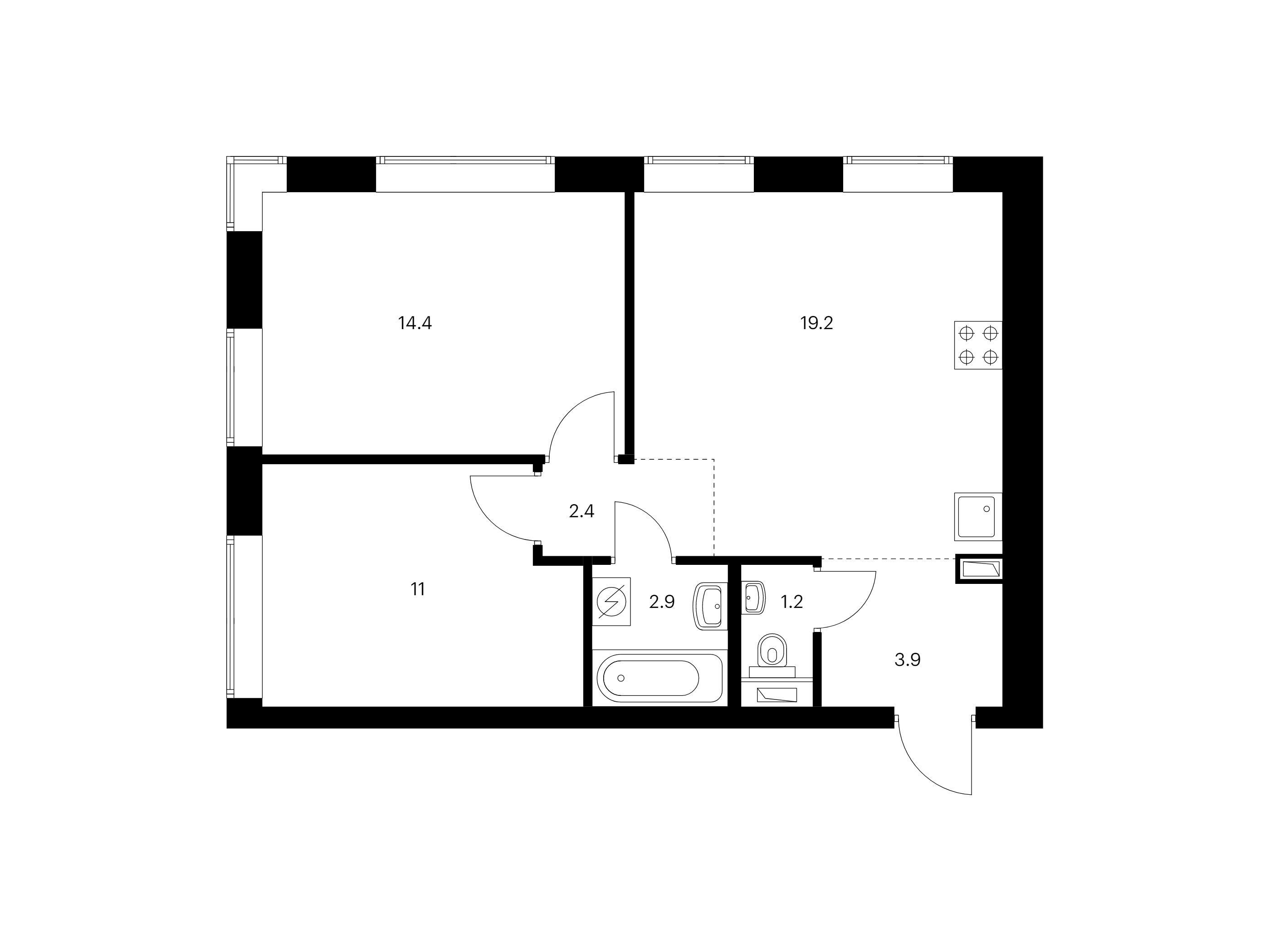 Планировка: 2-комн. квартира 55.00 м² в новостройке Полар