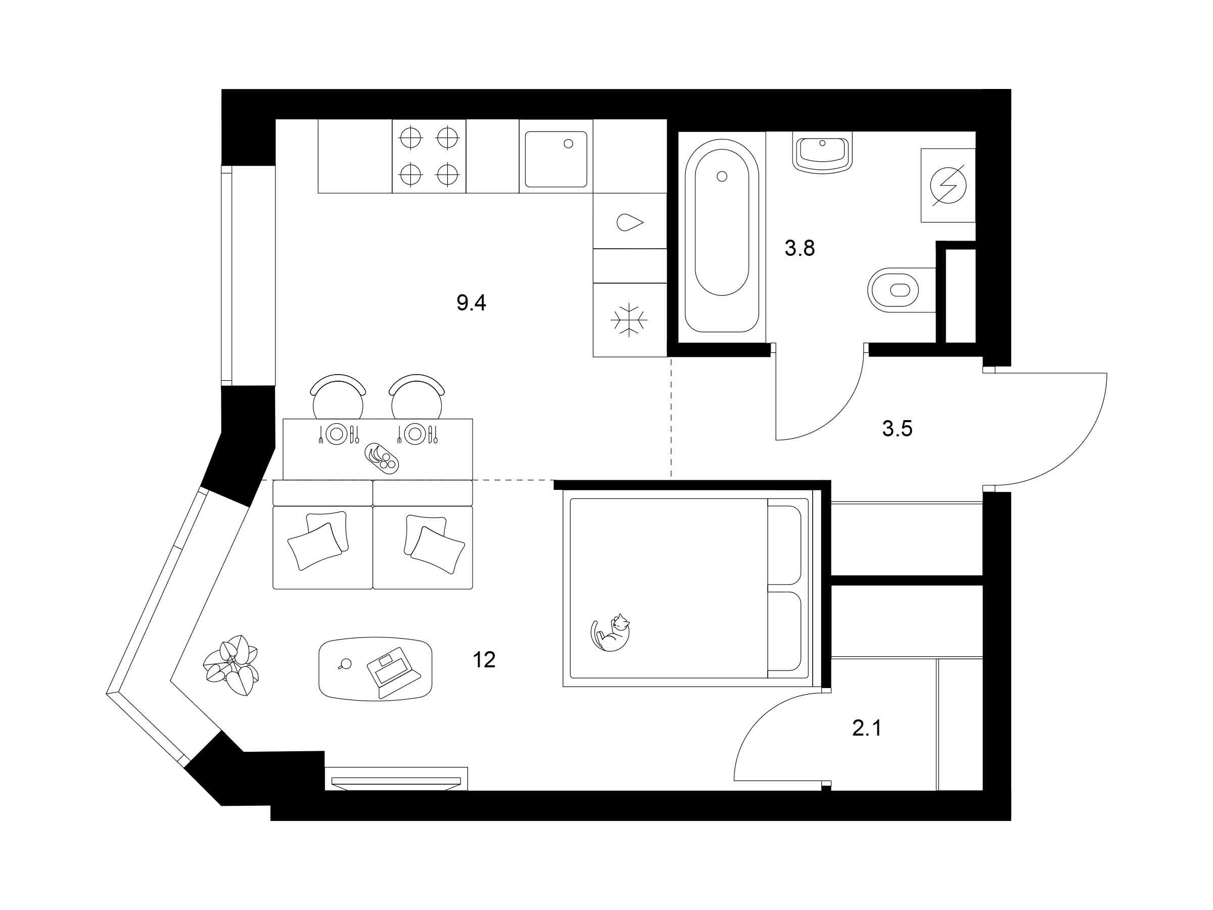 Планировка: 1-комн. квартира 30.80 м² в новостройке ЖК Мичуринский парк