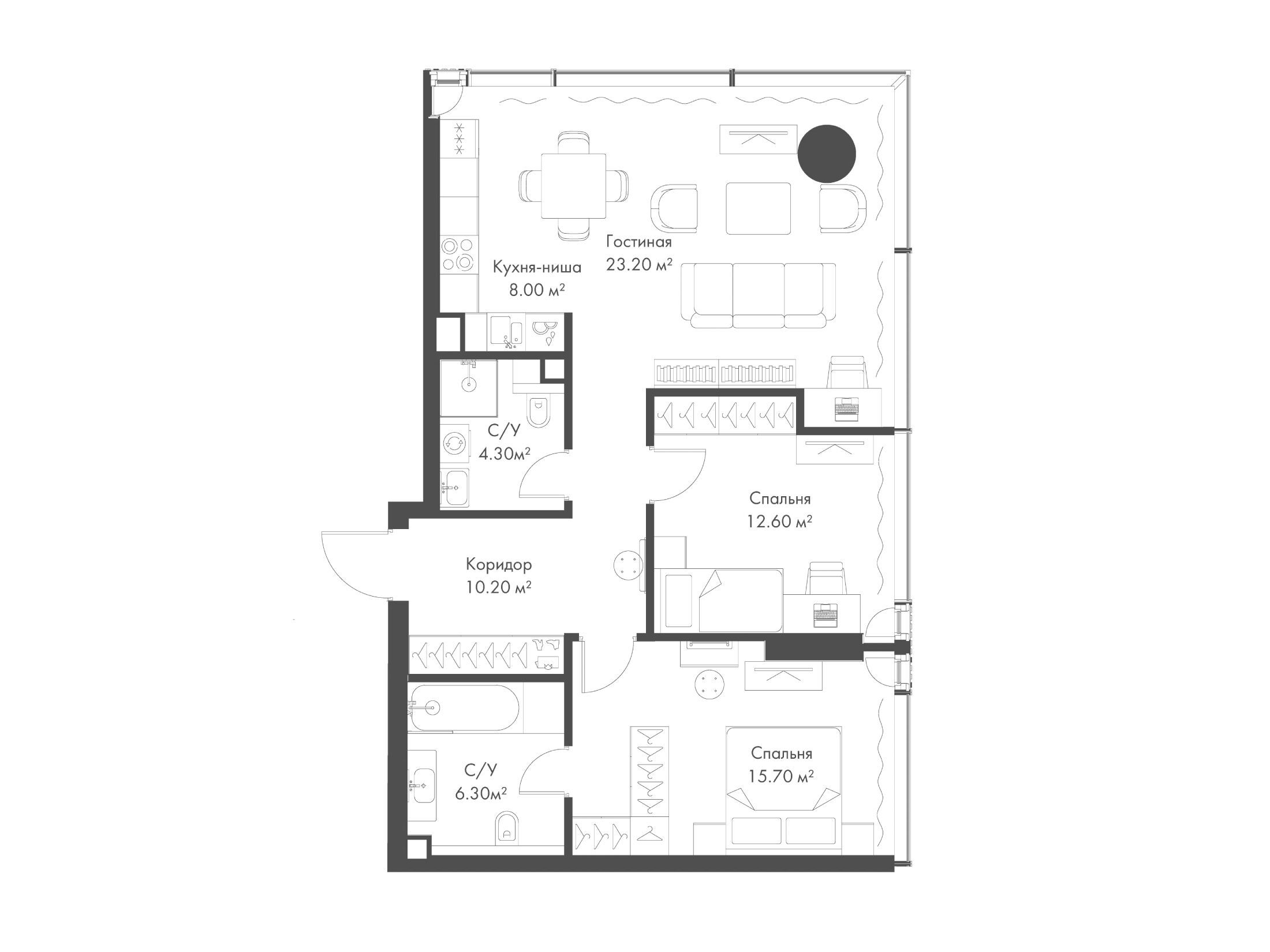 Планировка: 2-комн. квартира 80.30 м² в новостройке Слава