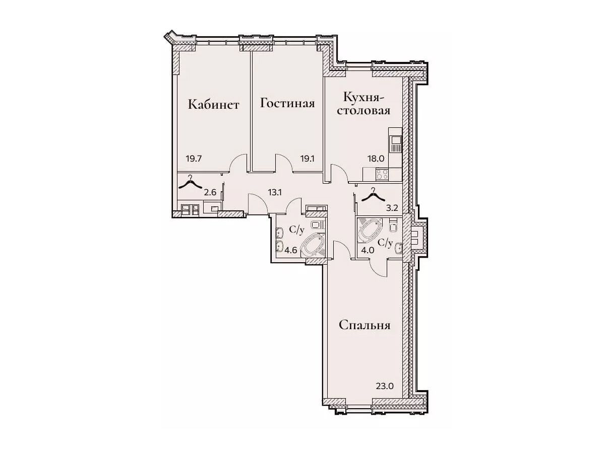 Планировка: 2-комн. квартира 107.20 м² в новостройке Фулл Хаус