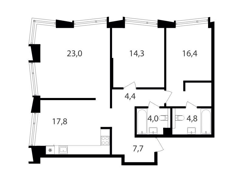 Планировка: 3-комн. квартира 92.40 м² в новостройке ЖК Петровский парк II