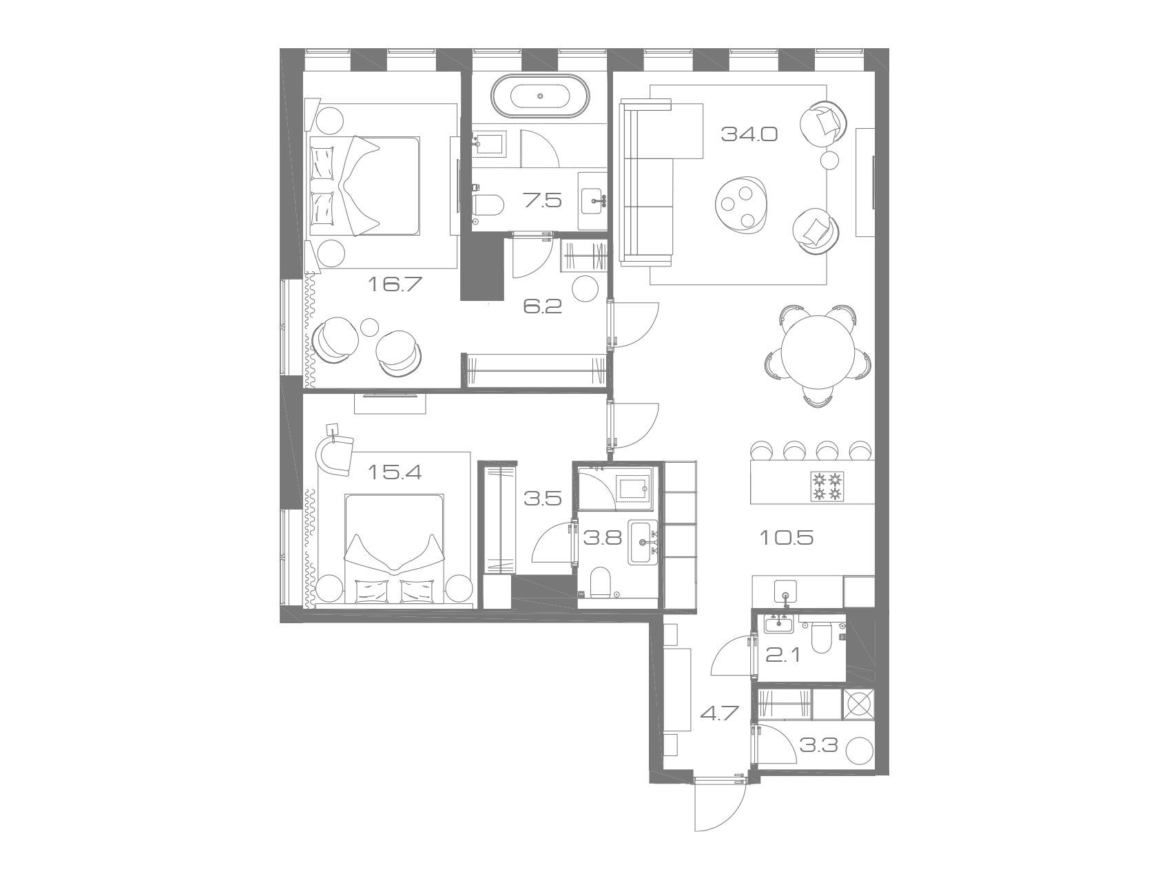 Планировка: 2-комн. квартира 112.60 м² в новостройке ЖК Лунар