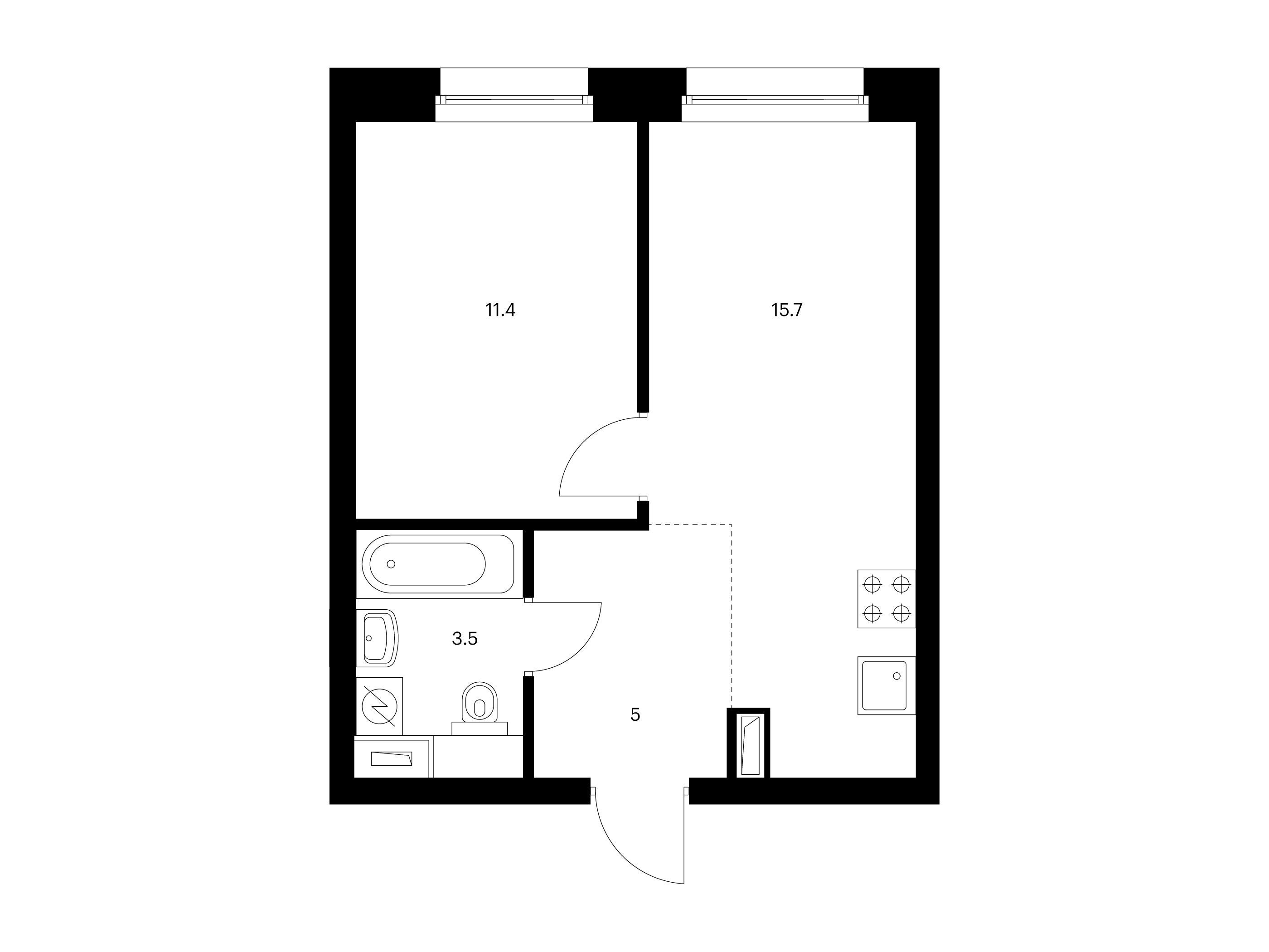 Планировка: 1-комн. квартира 35.60 м² в новостройке Полар
