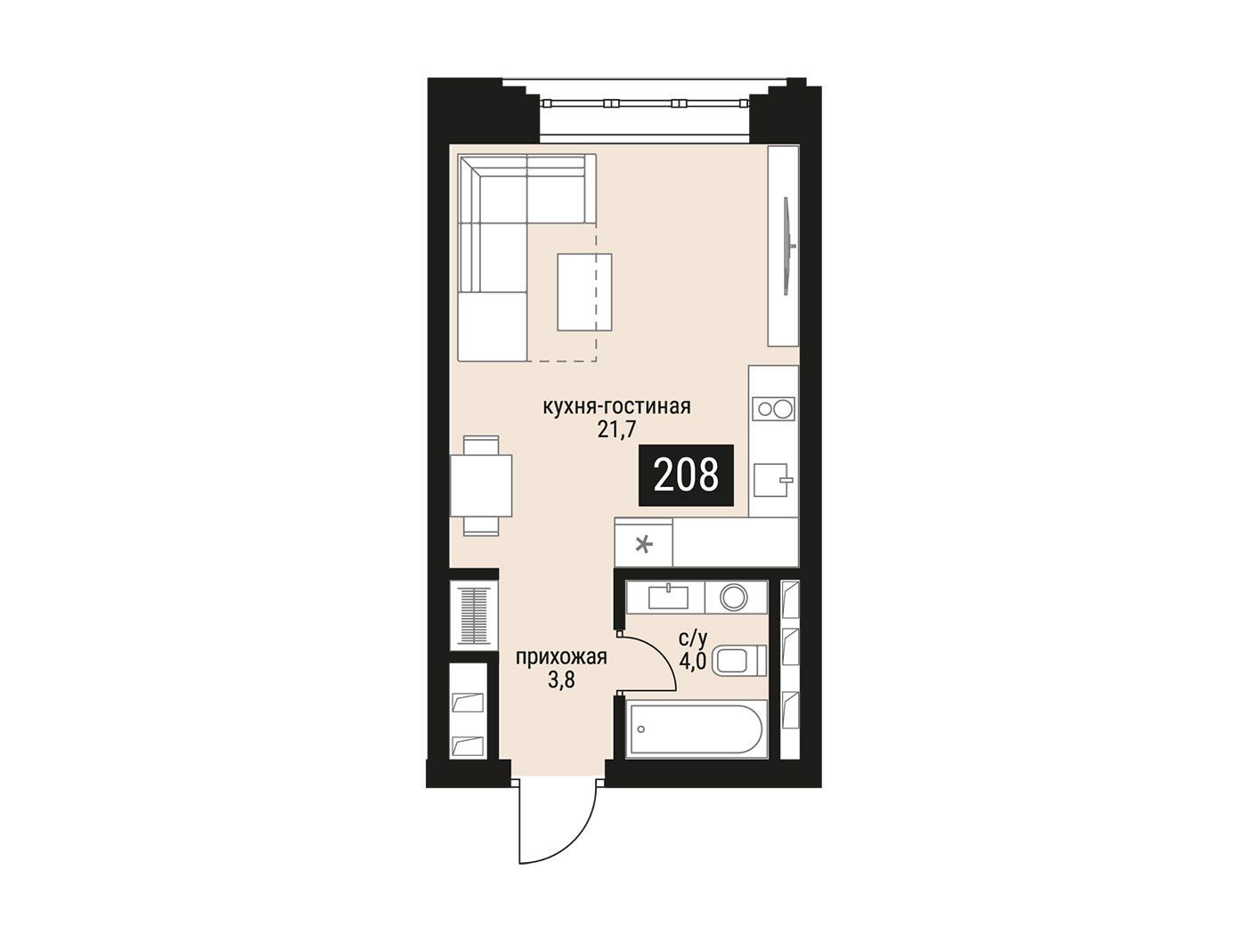 Планировка: 1-комн. квартира 29.50 м² в новостройке ЖК Шелепиха
