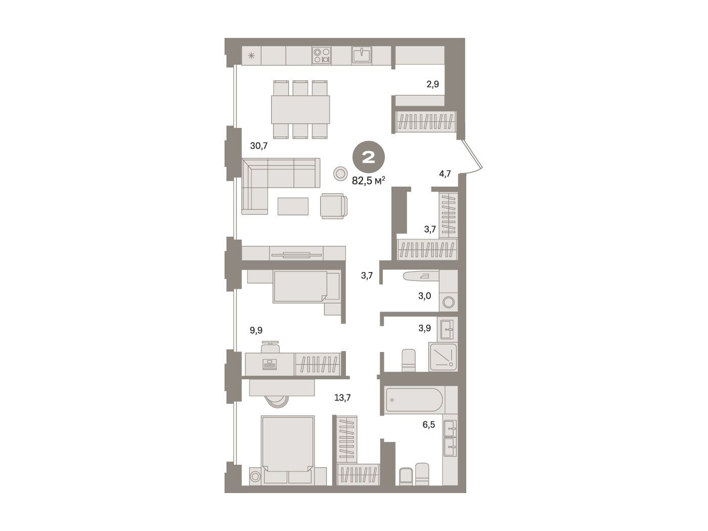 Планировка: 2-комн. квартира 82.50 м² в новостройке Монс