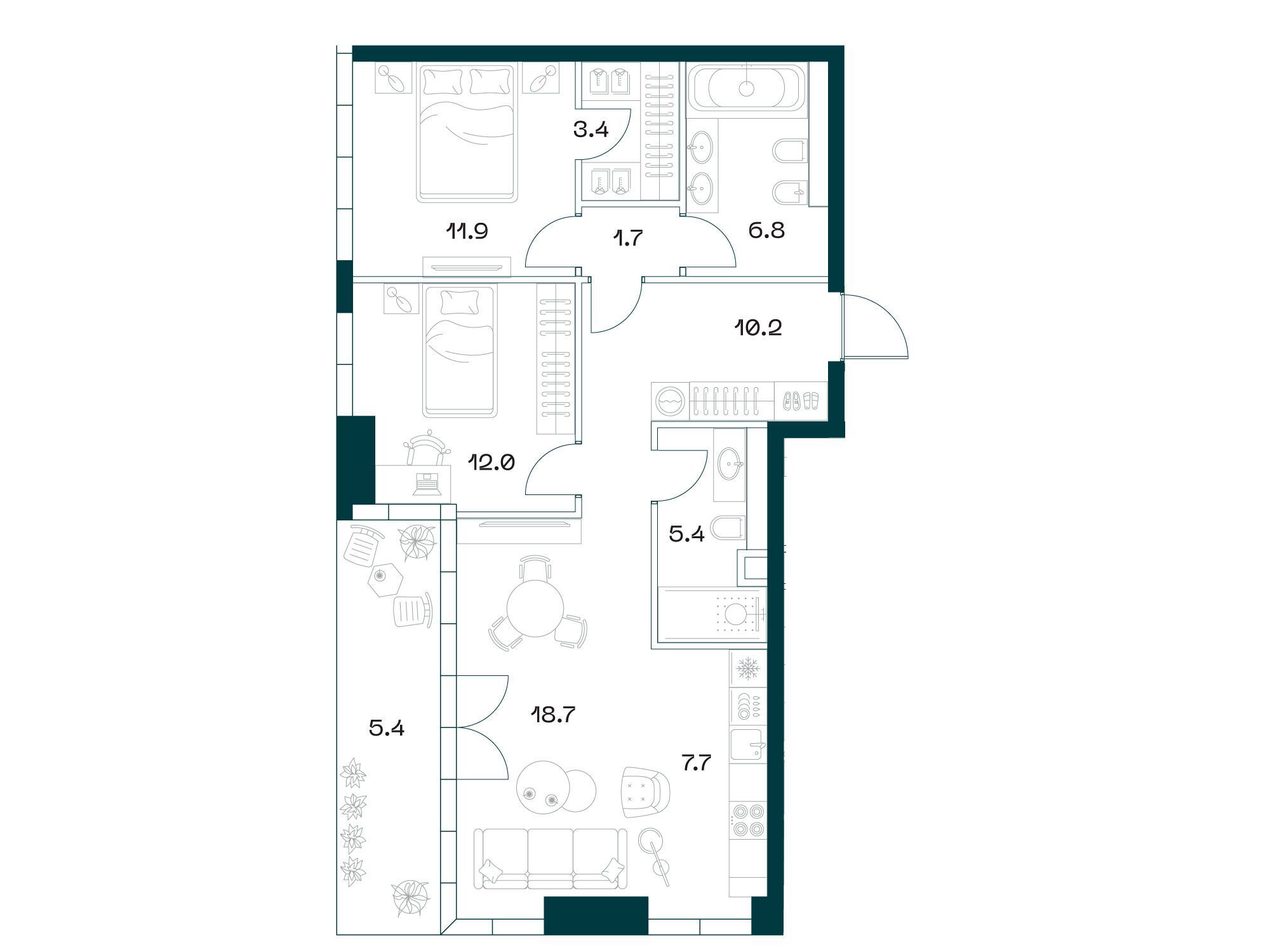 Планировка: 3-комн. квартира 82.70 м² в новостройке Шифт