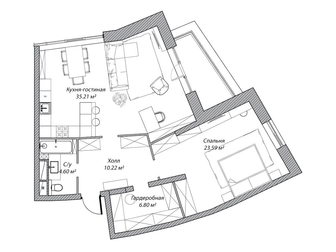 Планировка: 2-комн. квартира 80.20 м² в новостройке ЖК Рублево