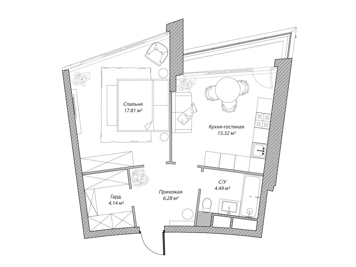 Планировка: 2-комн. квартира 48.00 м² в новостройке ЖК Рублево