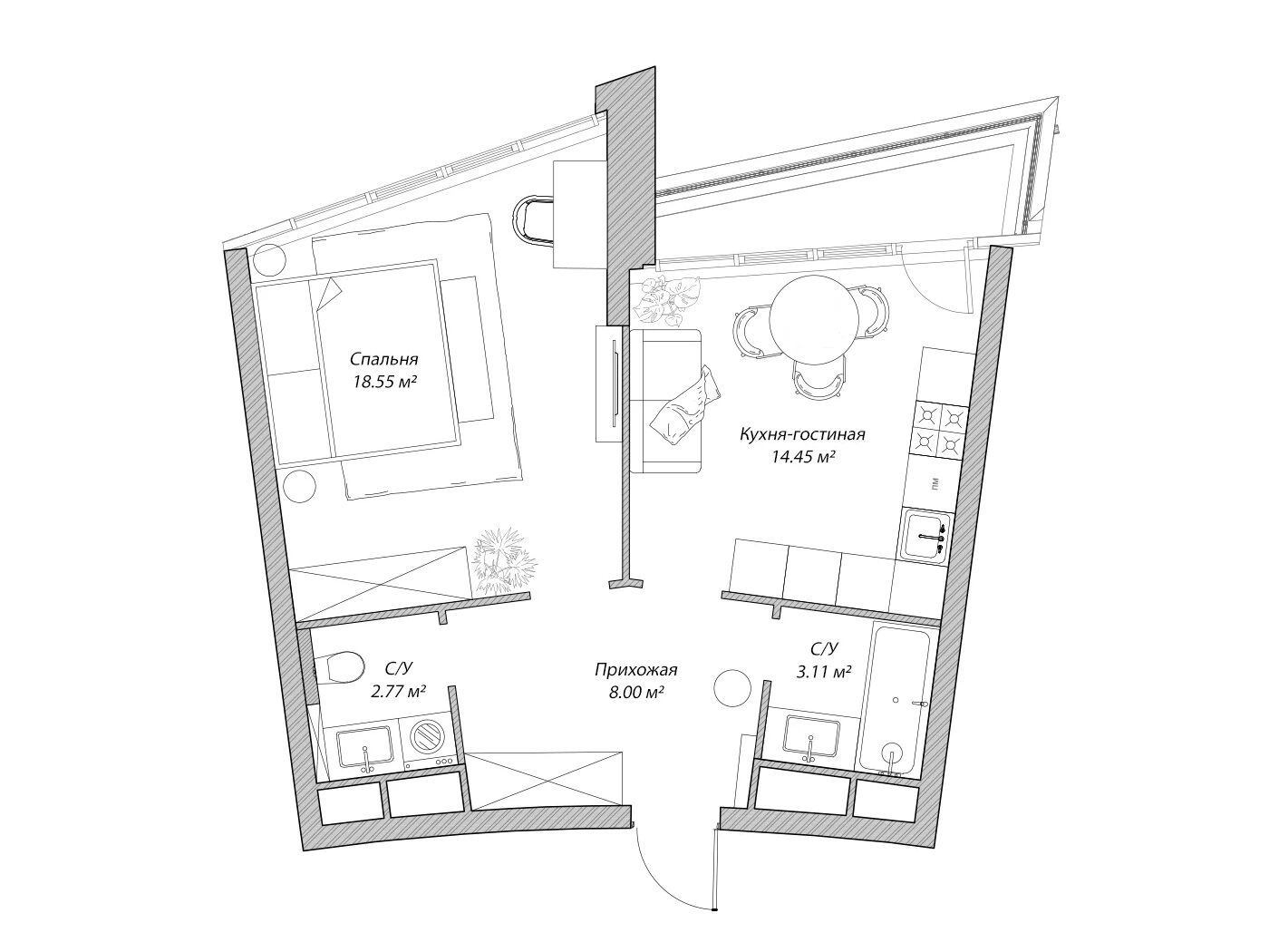 Планировка: 2-комн. квартира 46.90 м² в новостройке ЖК Рублево