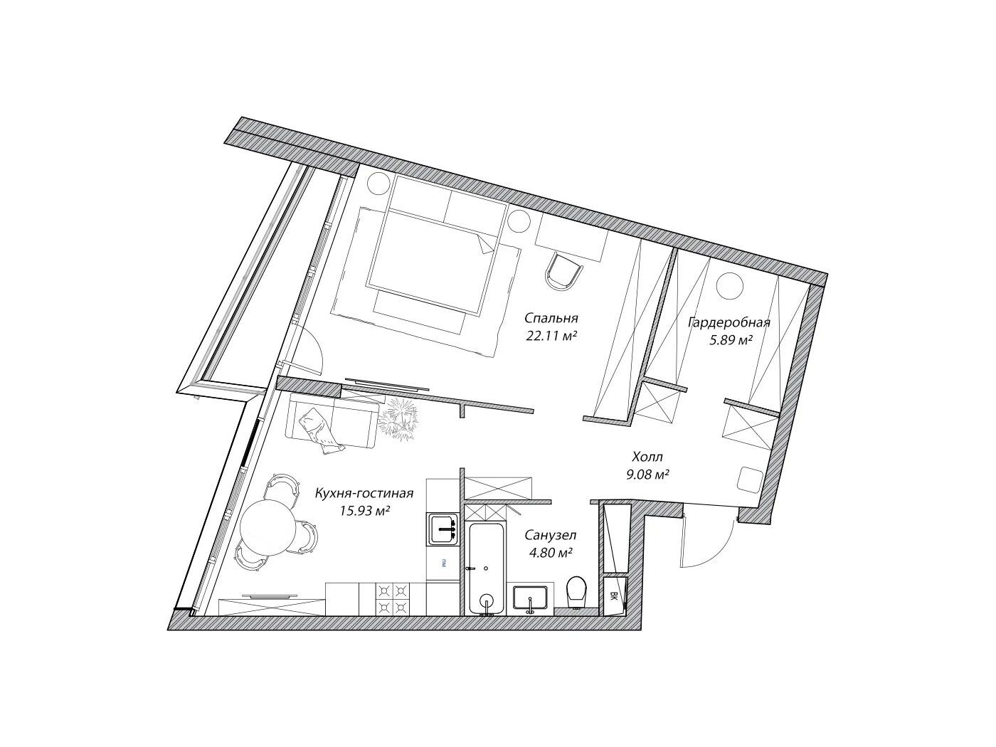Планировка: 2-комн. квартира 57.80 м² в новостройке ЖК Рублево