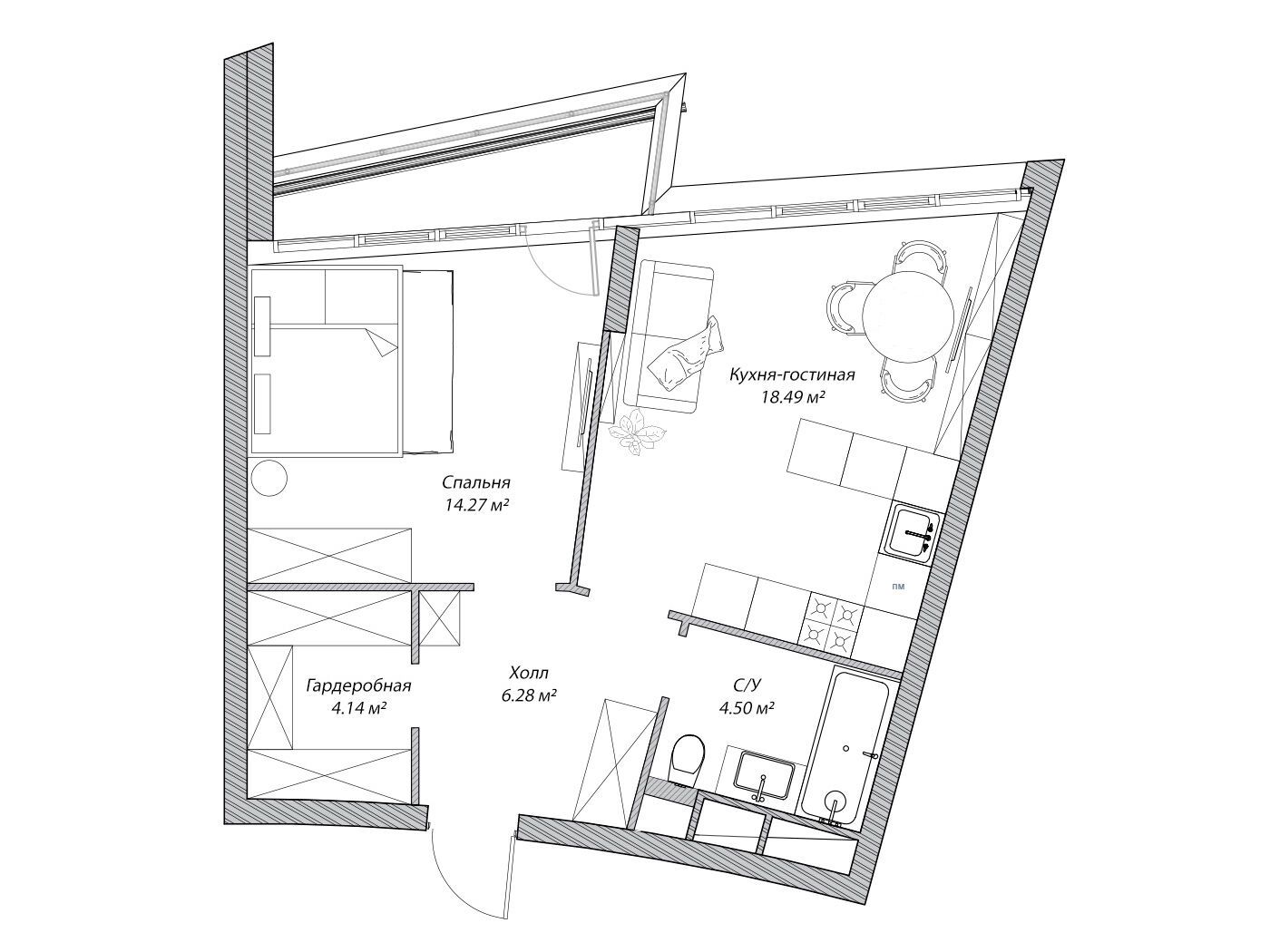 Планировка: 2-комн. квартира 47.70 м² в новостройке ЖК Рублево