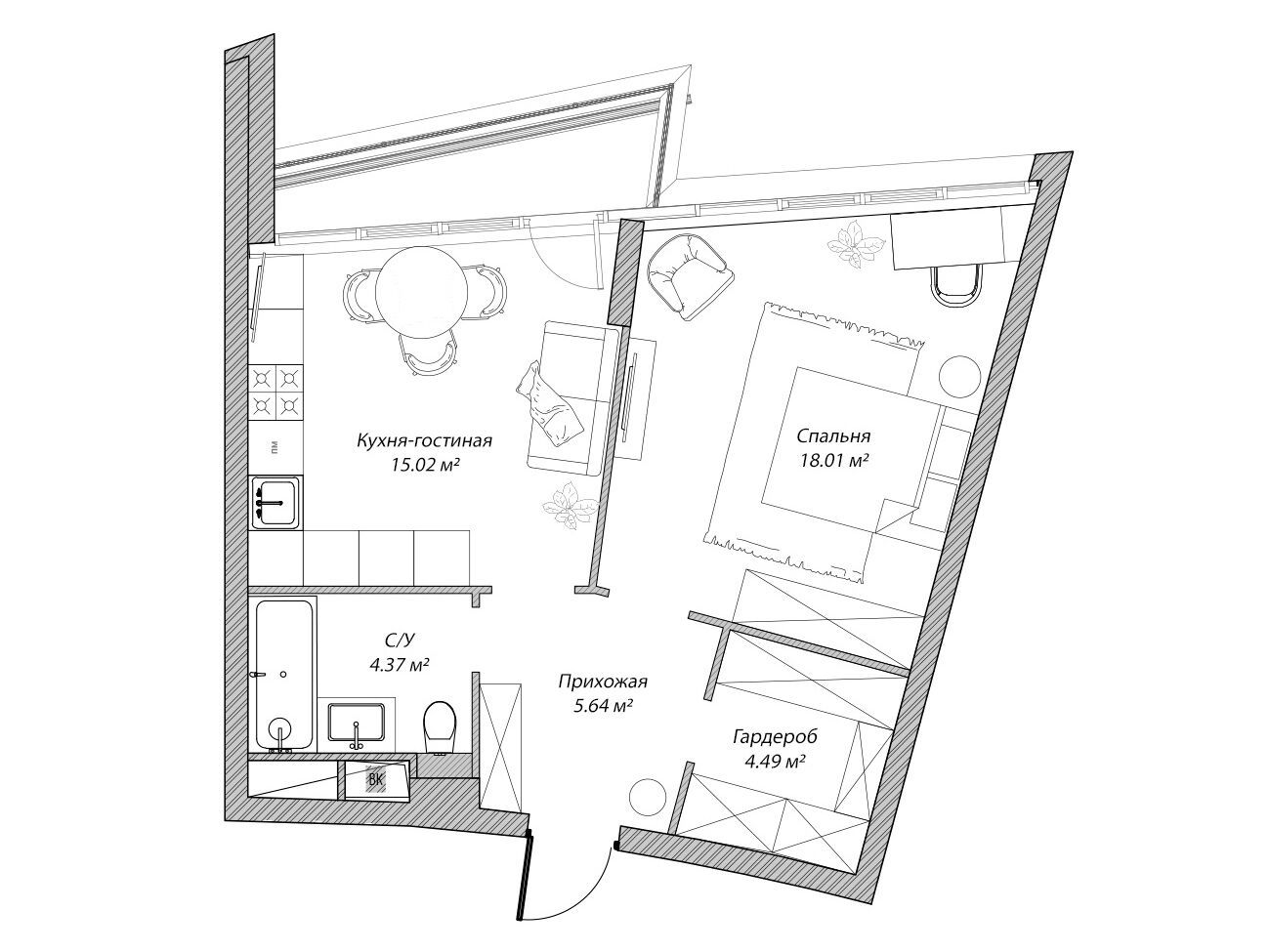 Планировка: 2-комн. квартира 47.50 м² в новостройке ЖК Рублево