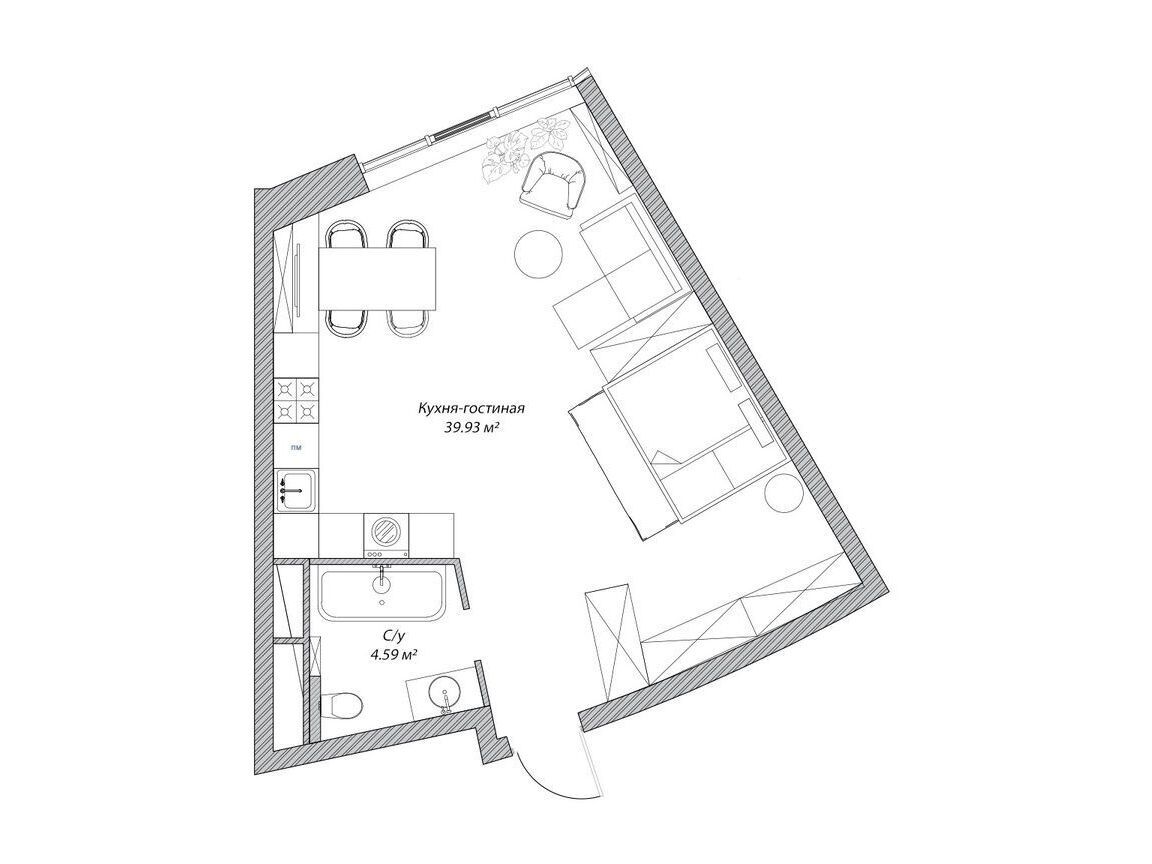 Планировка: Студия 44.50 м² в новостройке Рублево