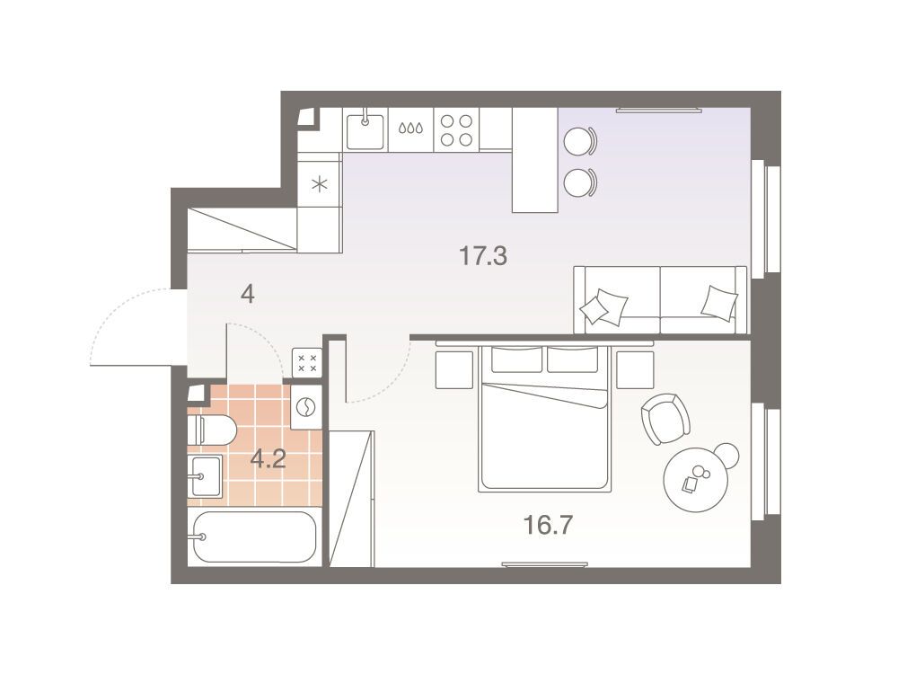 Планировка: 2-комн. квартира 42.20 м² в новостройке ЖК Твелв
