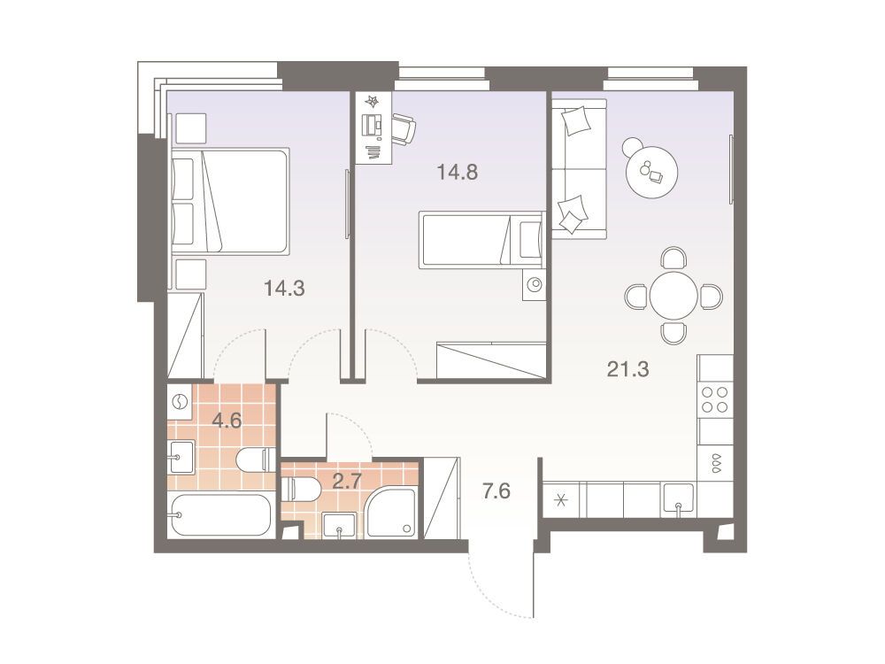Планировка: 3-комн. квартира 65.30 м² в новостройке ЖК Твелв