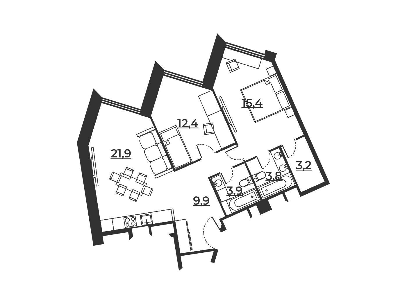 Планировка: 2-комн. квартира 70.60 м² в новостройке Резиденция Сокольники