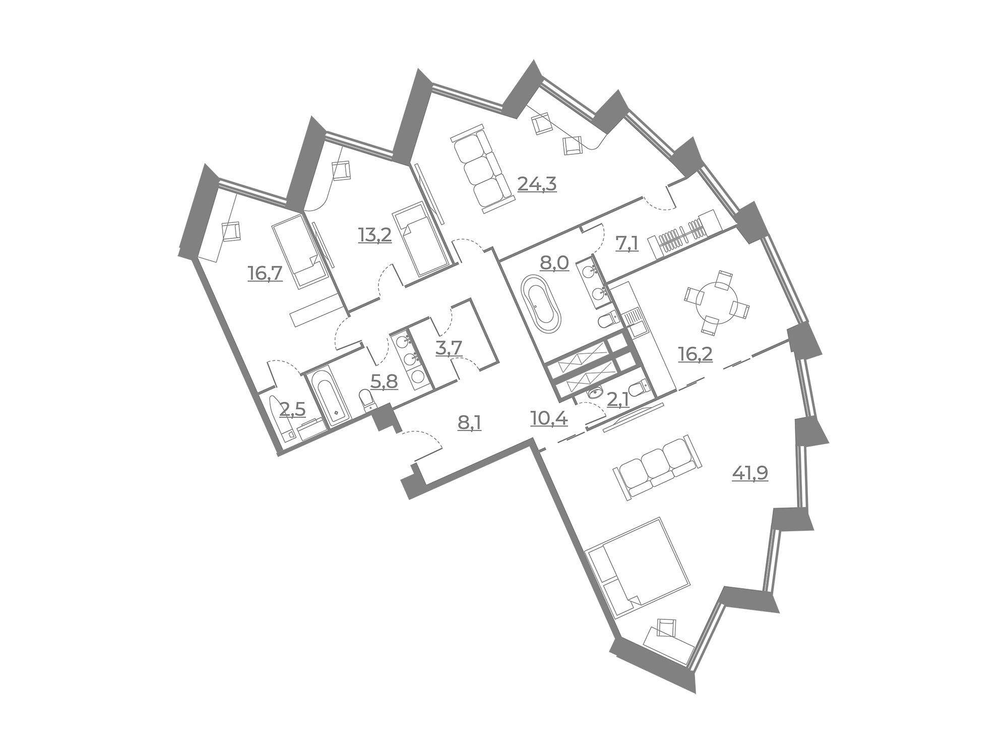 Планировка: 4-комн. квартира 160.30 м² в новостройке Резиденция Сокольники
