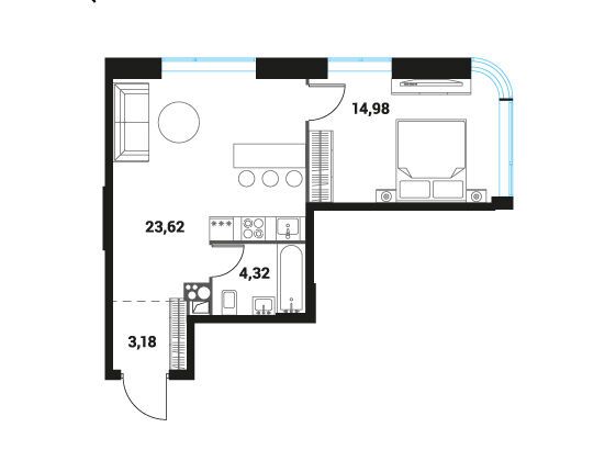 Планировка: 2-комн. квартира 46.10 м² в новостройке ЖК Инноватор