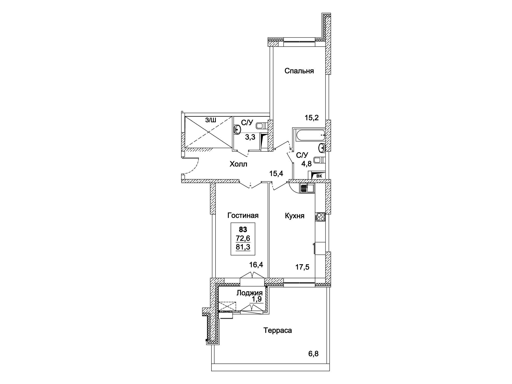 Планировка: 2-комн. квартира 81.30 м² в новостройке Династия