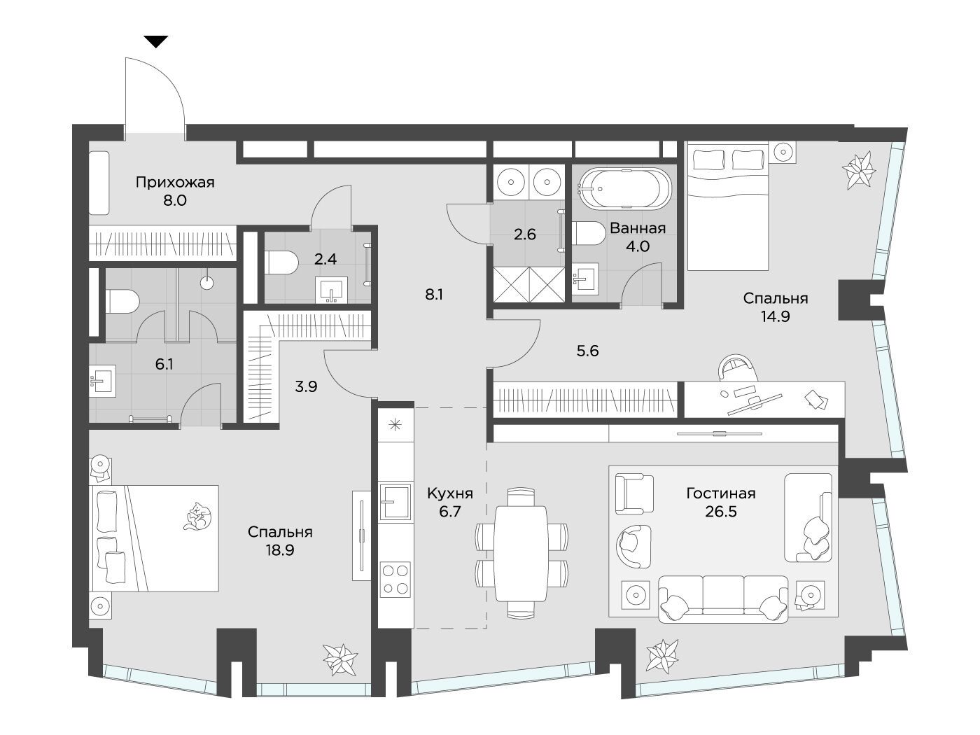 Планировка: 2-комн. квартира 107.70 м² в новостройке Эхэд