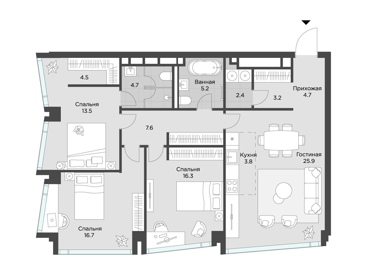 Планировка: 3-комн. квартира 108.30 м² в новостройке Эхэд