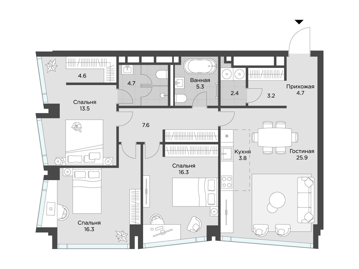 Планировка: 3-комн. квартира 108.00 м² в новостройке Эхэд