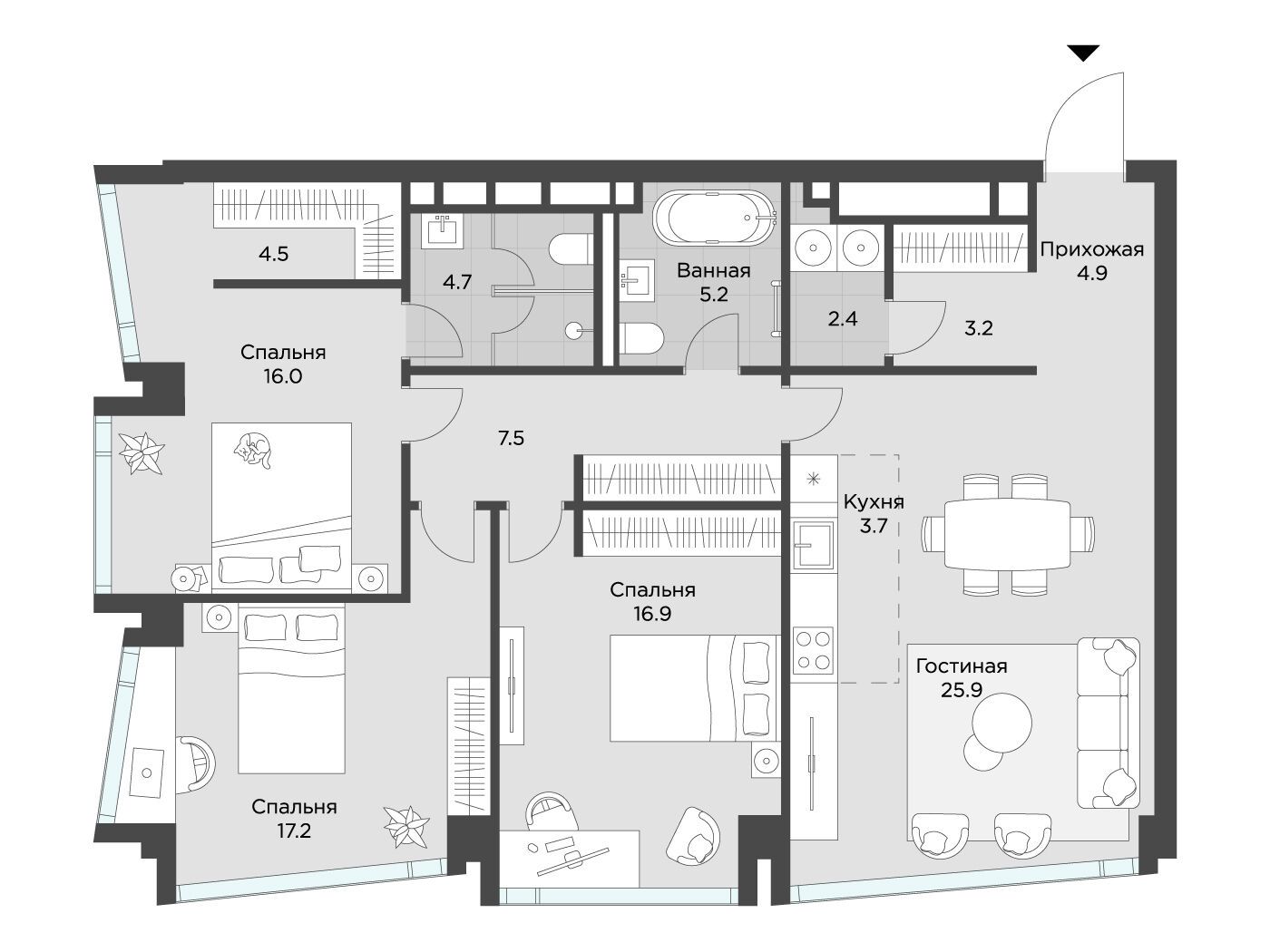 Планировка: 3-комн. квартира 108.60 м² в новостройке Эхэд