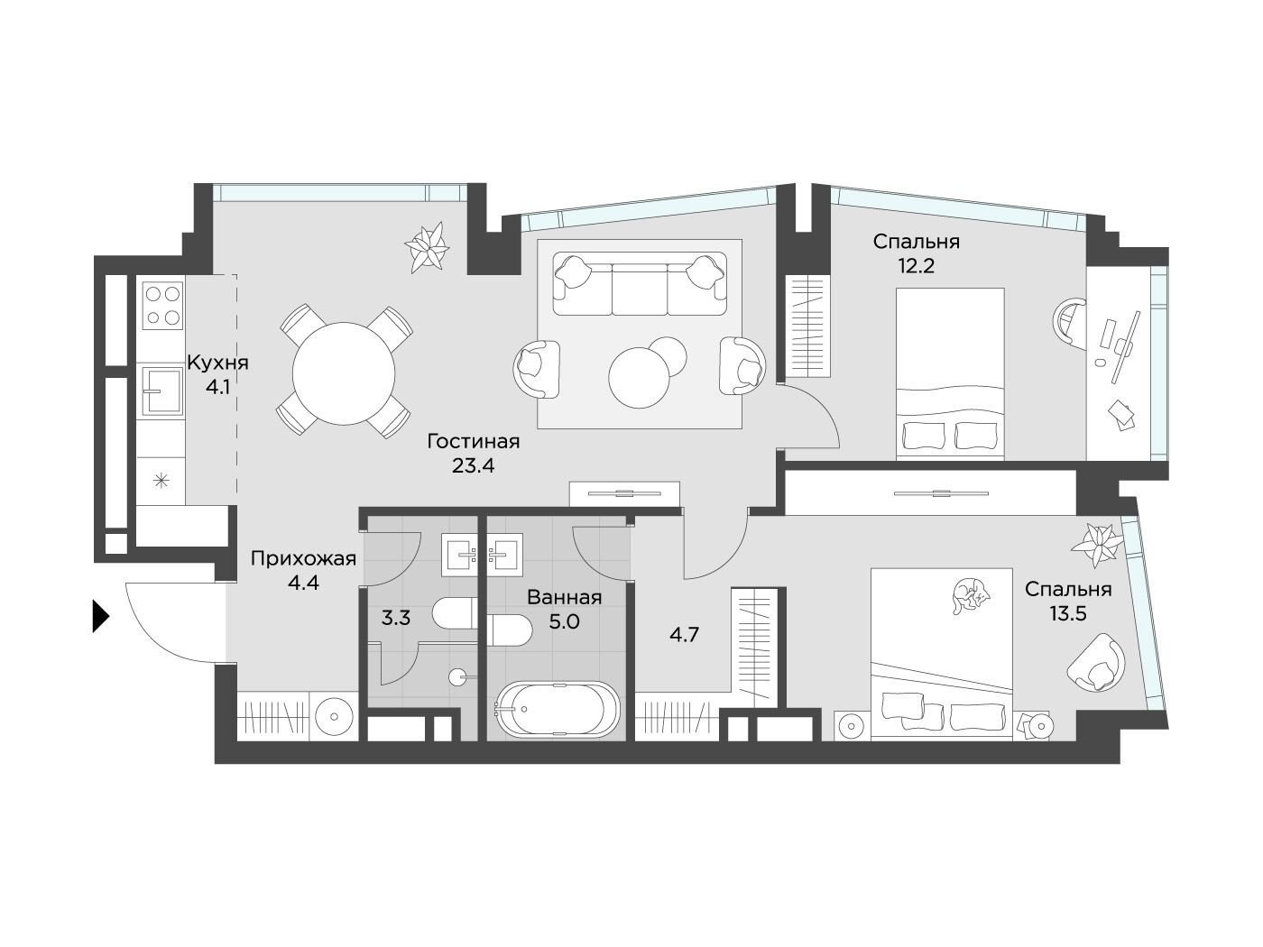 Планировка: 2-комн. квартира 72.00 м² в новостройке Эхэд