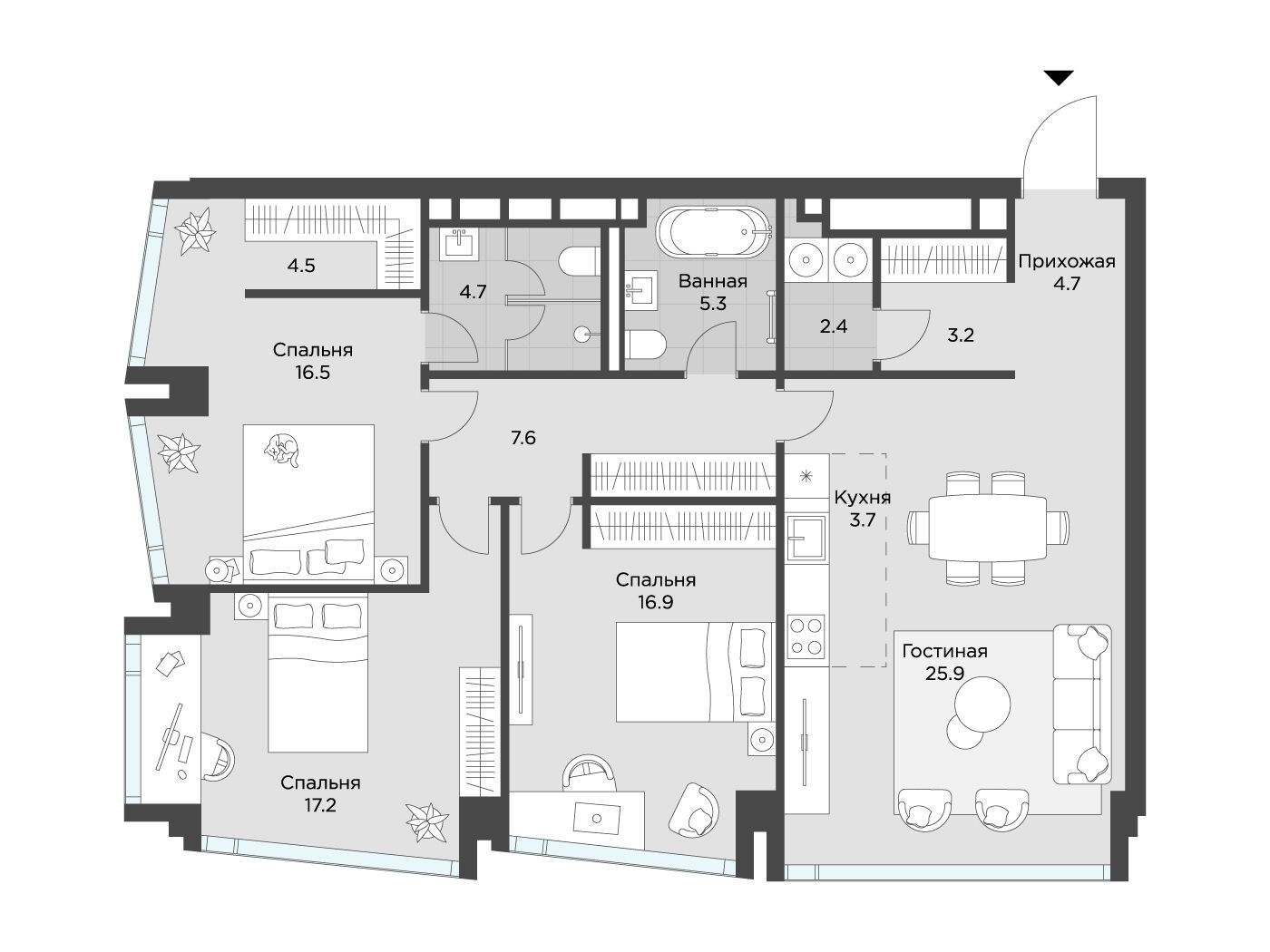 Планировка: 3-комн. квартира 109.00 м² в новостройке Эхэд