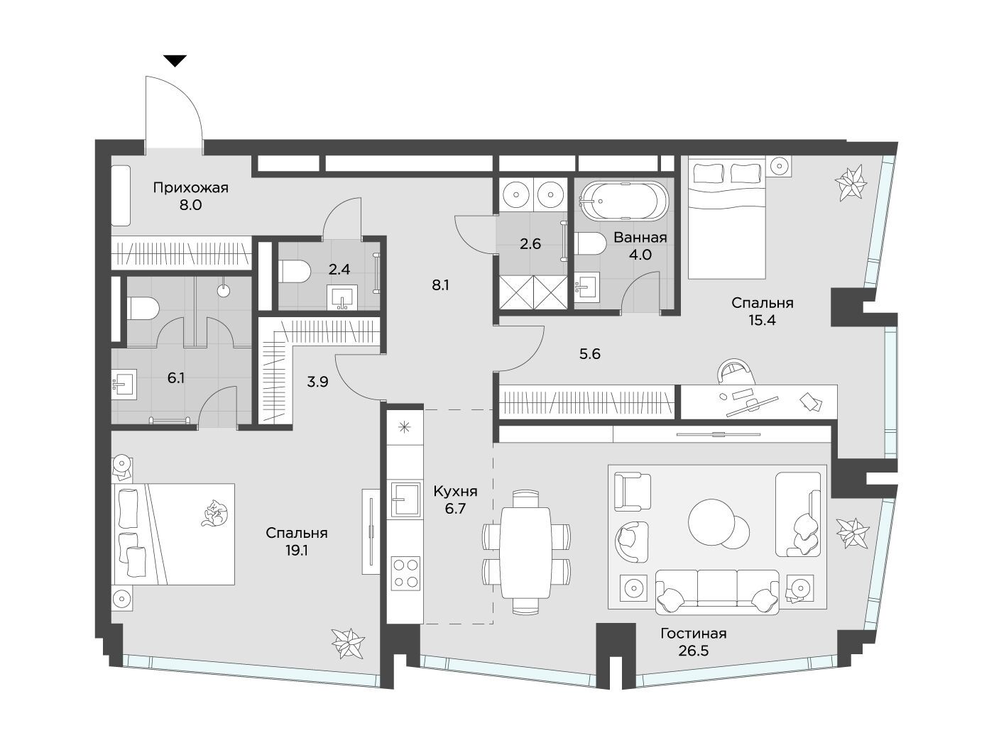 Планировка: 2-комн. квартира 108.40 м² в новостройке Эхэд
