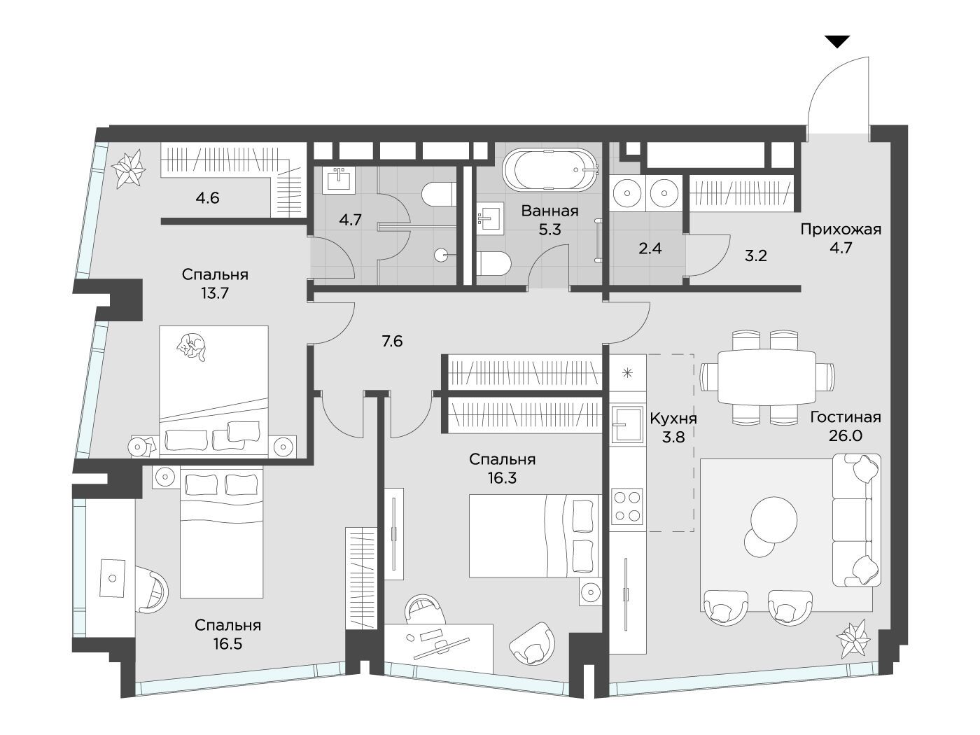 Планировка: 3-комн. квартира 108.20 м² в новостройке Эхэд