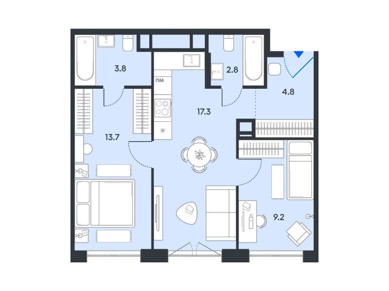 Планировка: 2-комн. квартира 51.60 м² в новостройке ЖК Баланс