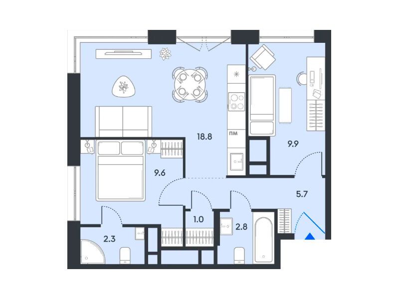 Планировка: 2-комн. квартира 50.10 м² в новостройке ЖК Баланс