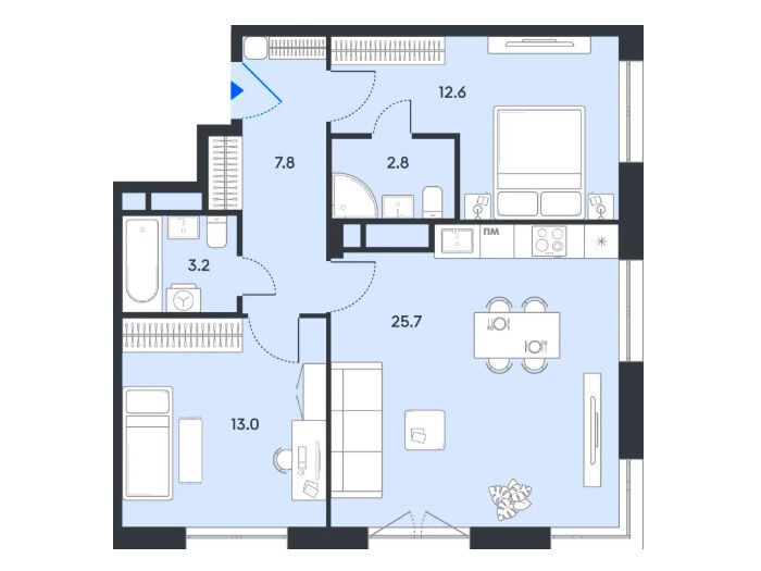 Планировка: 2-комн. квартира 65.10 м² в новостройке Баланс